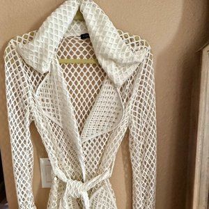 CQ by CQ White Mesh Hole Cutouts Lightweight Jacket Duster Big Pockets Medium
